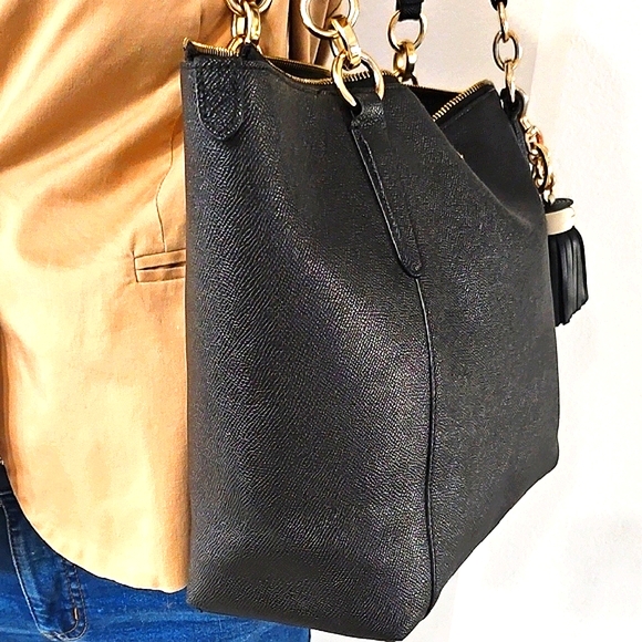 Coach Black Leather Tote with Gold Accents - Picture 4 of 16